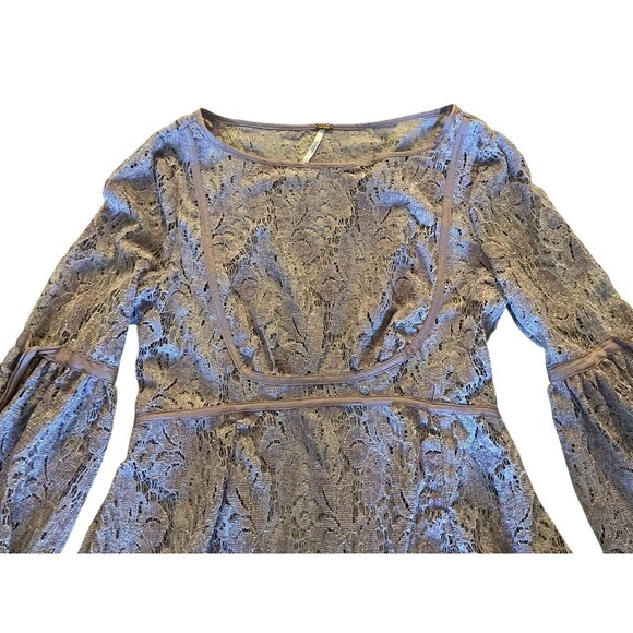 Free People Size‎ PS Moonlight Bay Paisley Long Sleeve Peasant Mini Dress Boho - Picture 4 of 10